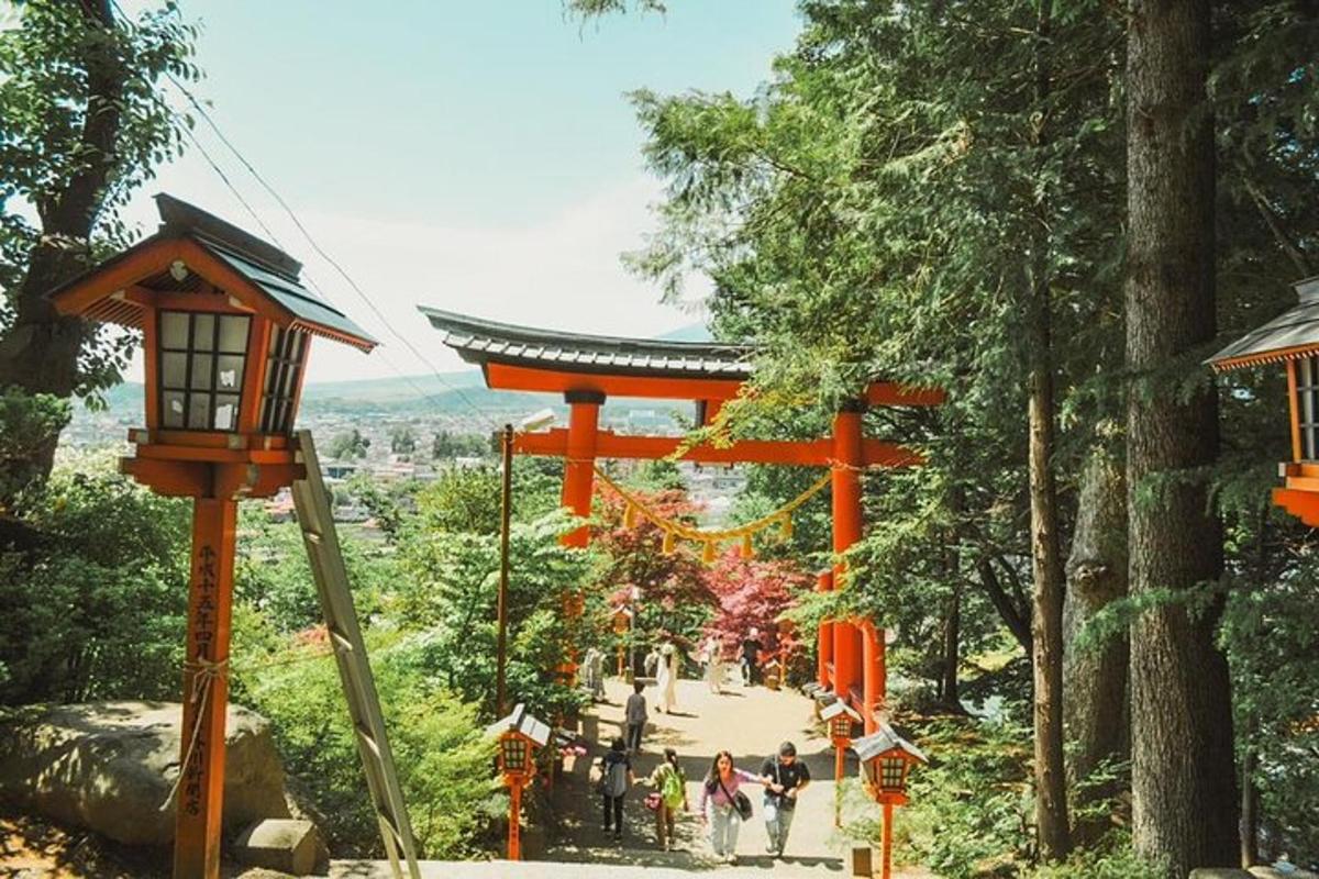 Oranžová brána torii v parku s lidmi