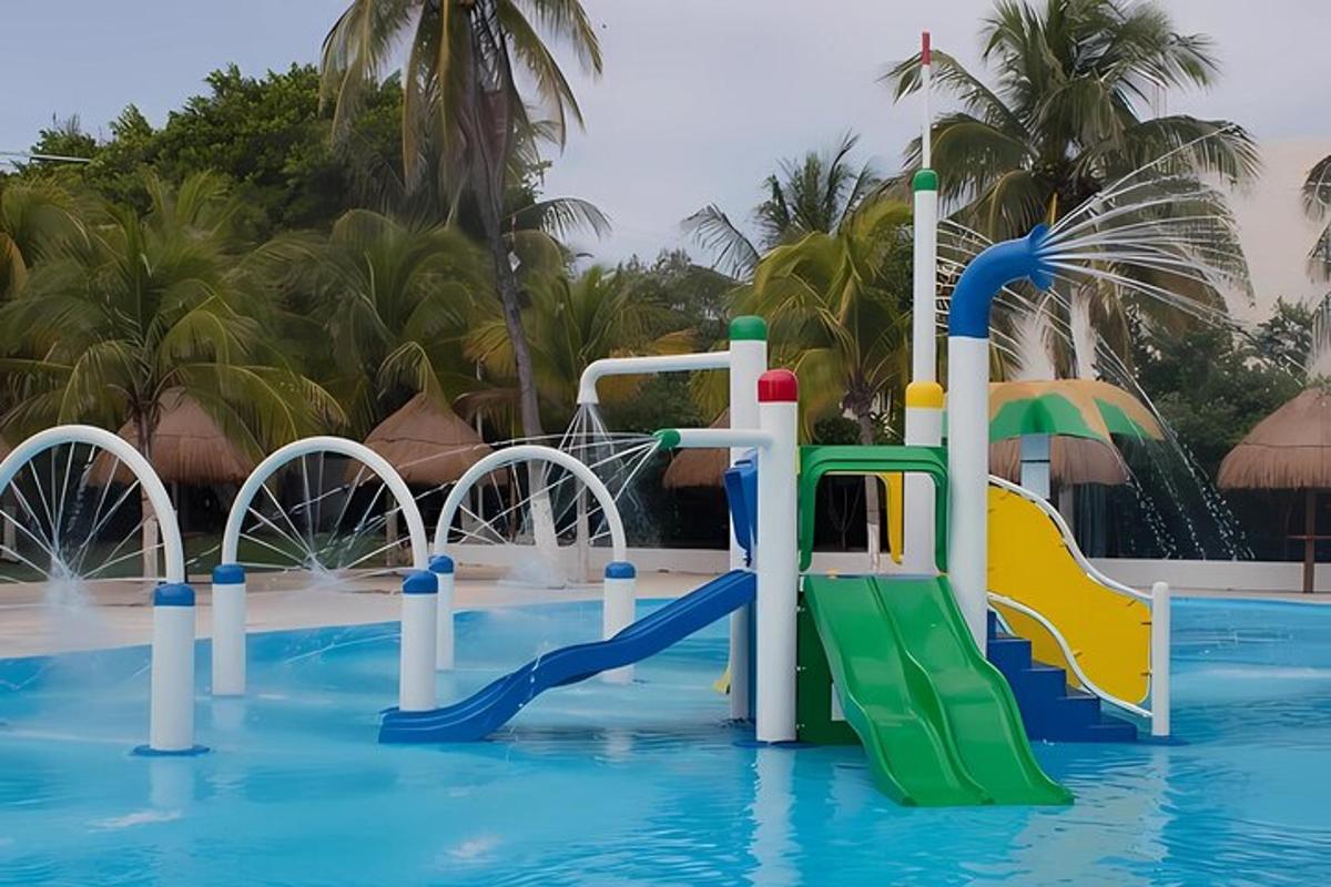 un parco acquatico con uno scivolo in piscina