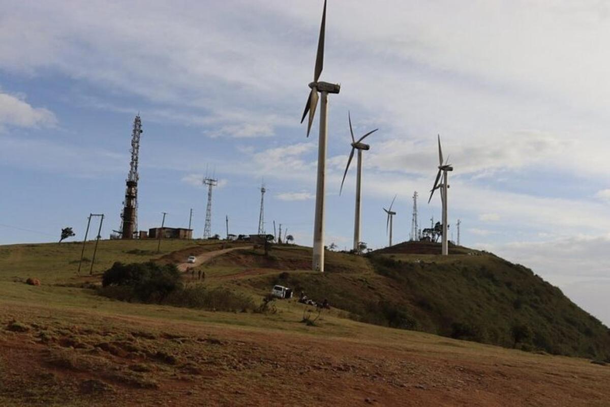 un grup d'aerogeneradors al cim d'un turó