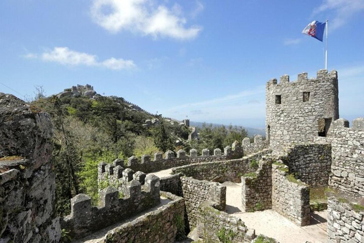 un castello in cima a una collina con una bandiera