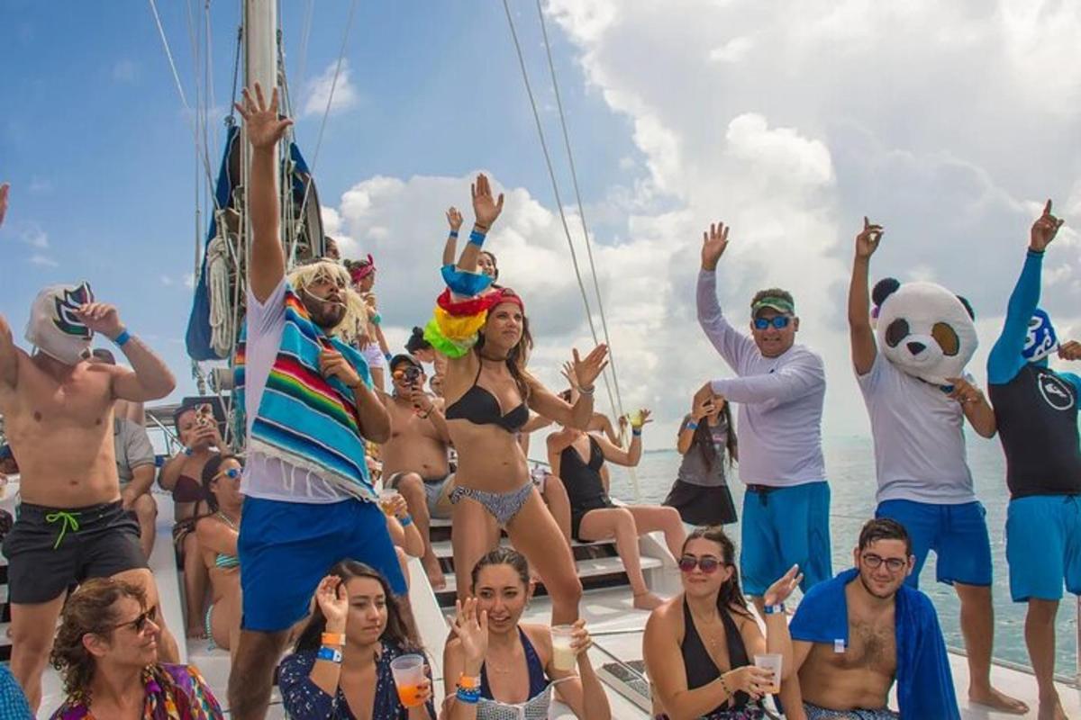 a group of people in bathing suits on a boat
