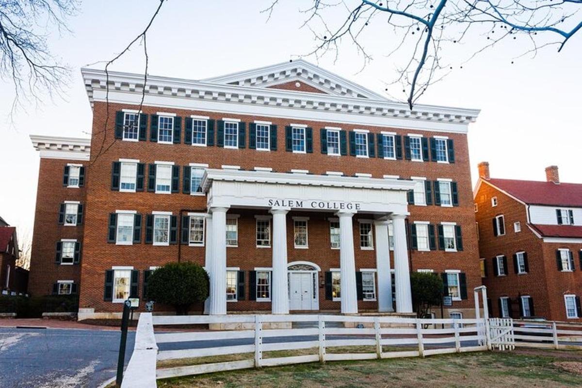 a large red brick building with a sign on it