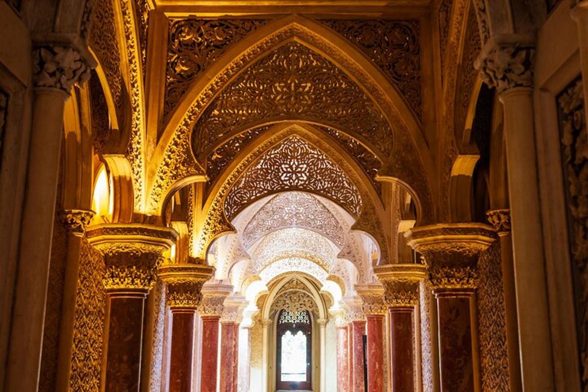 a room with an ornate ceiling and a window