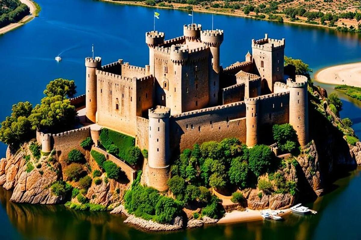 um castelo em uma ilha na água
