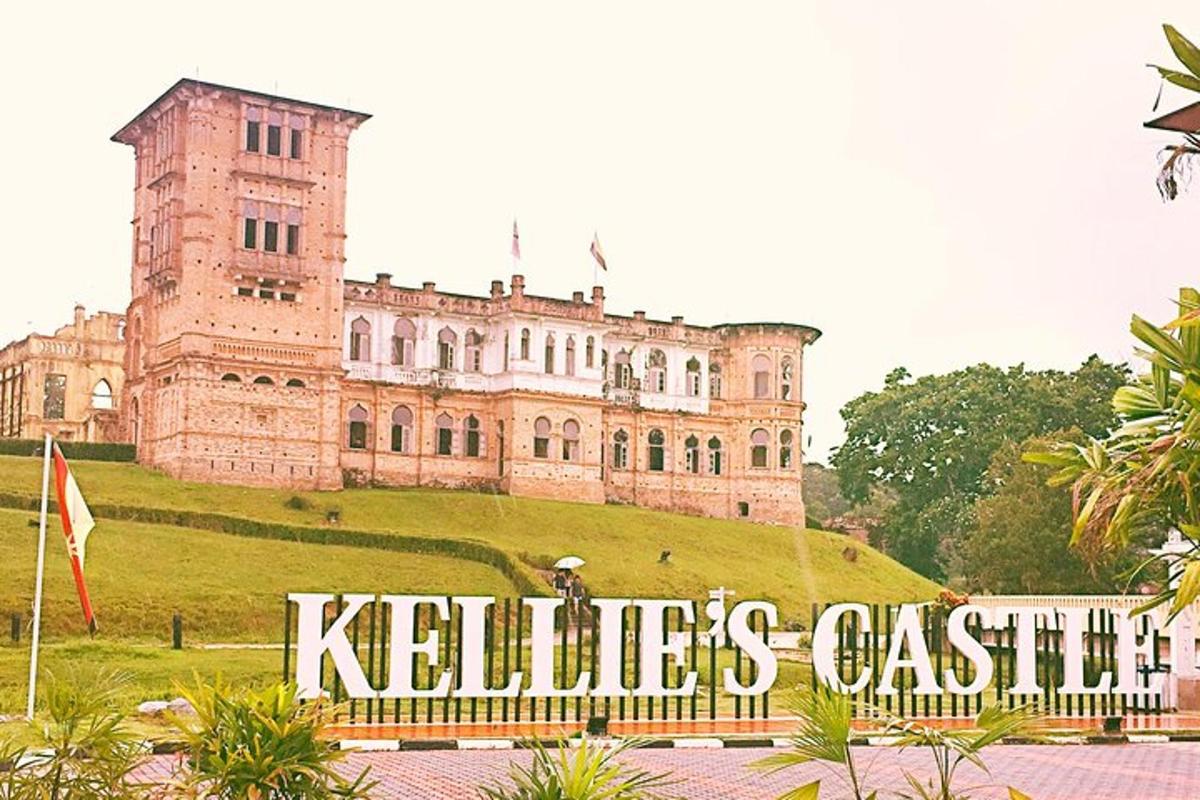 a castle with a sign in front of it
