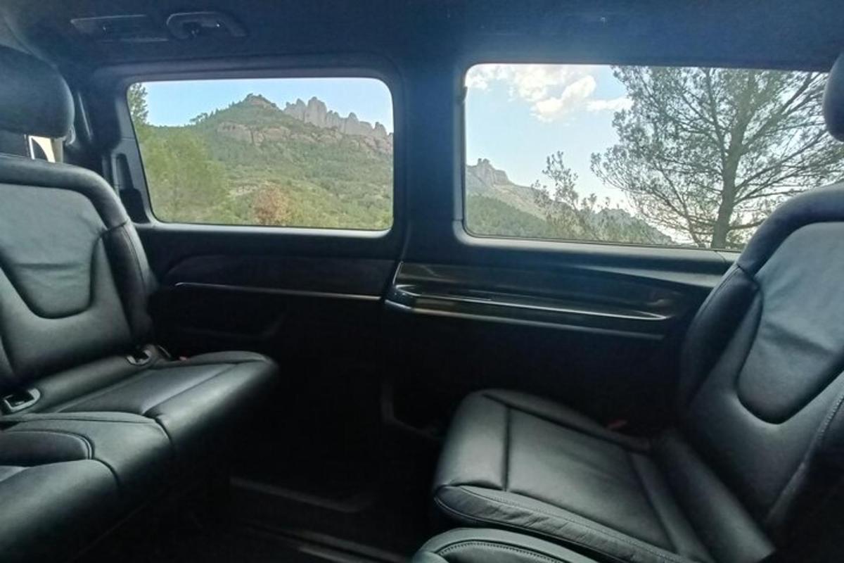 una vista dal sedile posteriore di un'auto con vista sulle montagne