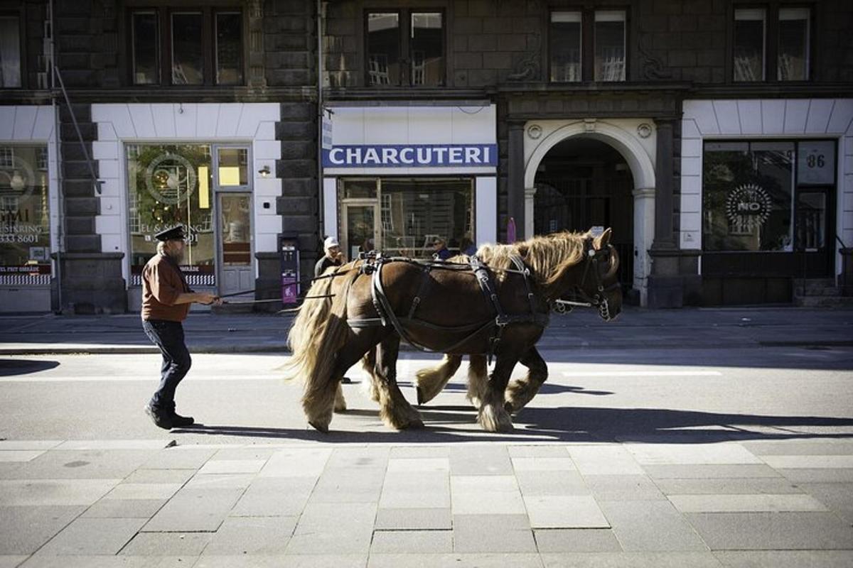 Ένας άντρας βγάζει βόλτα ένα άλογο σε έναν δρόμο της πόλης