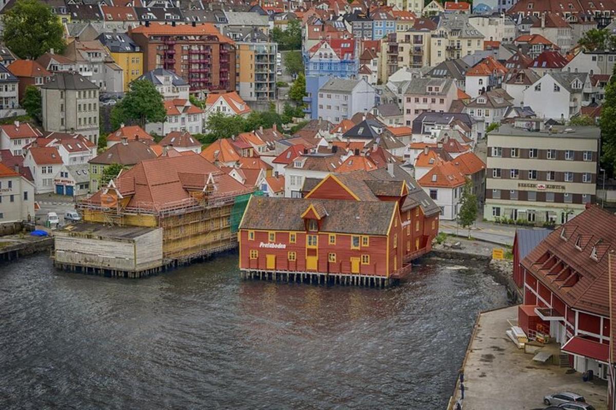 a view of a city with a river and buildings