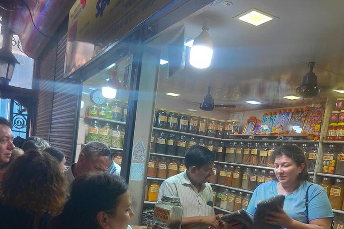 a group of people standing in a store