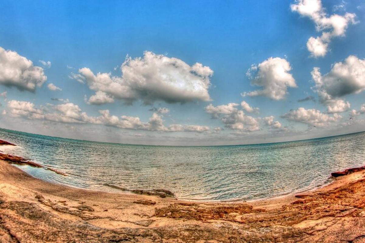una spiaggia con cielo nuvoloso e l'oceano