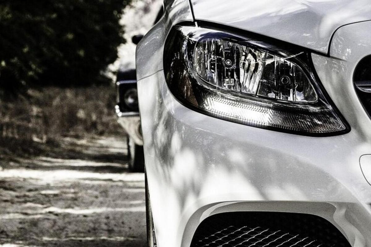 a close up of the front end of a car