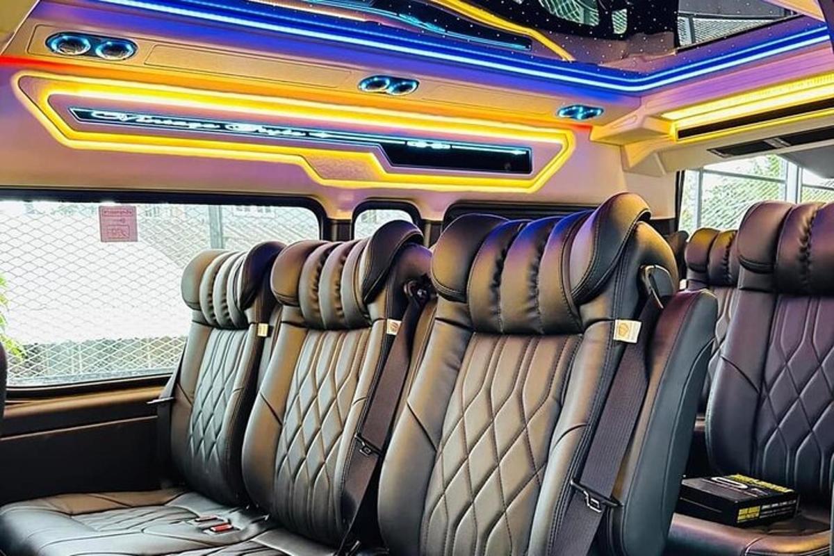 a view of the back seats of a bus