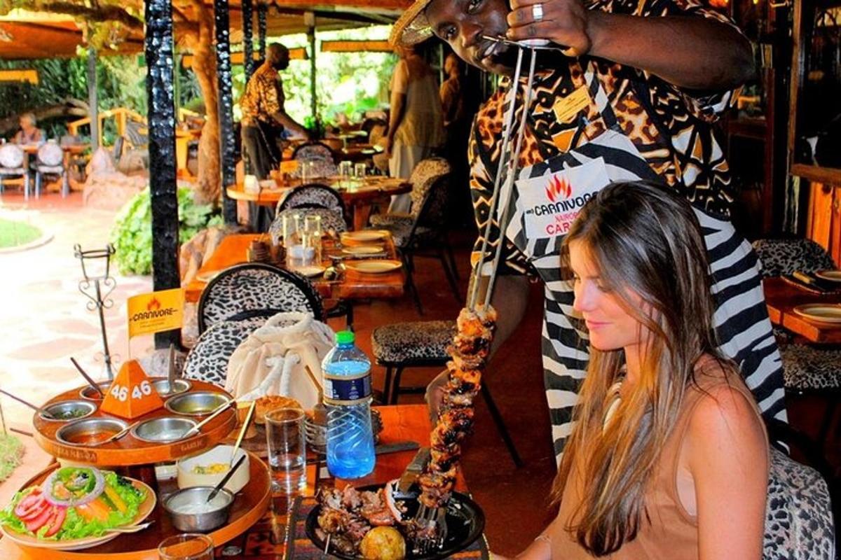 a woman sitting in front of a table with food