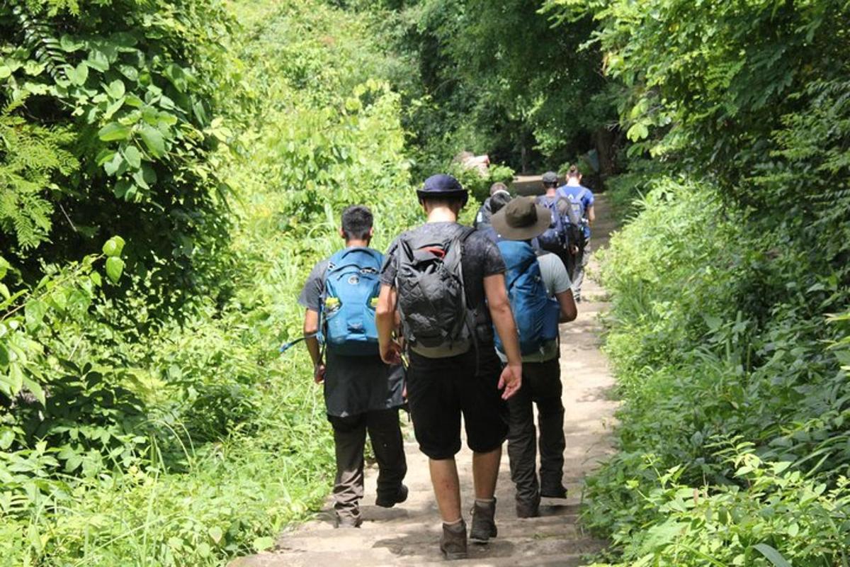 un gruppo di persone che camminano lungo un sentiero sterrato