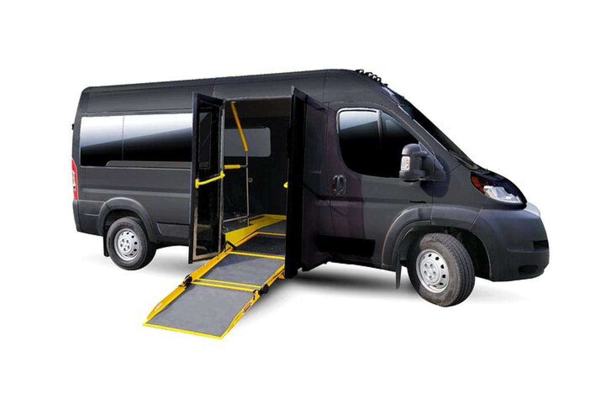 a black van with its door open on a white background