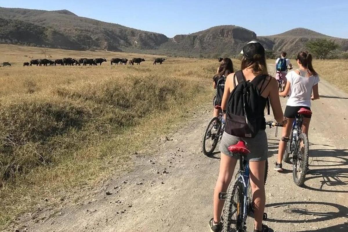 un gruppo di persone in bicicletta su una strada sterrata