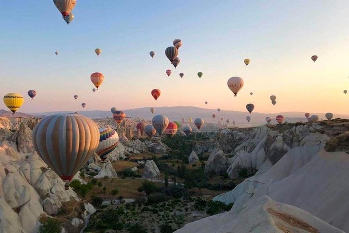 kup balonov na vroč zrak, ki letijo po nebu