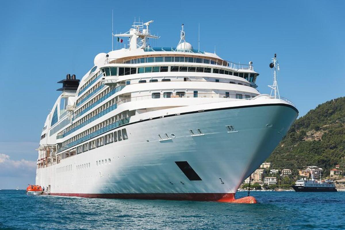 a cruise ship is docked in the water