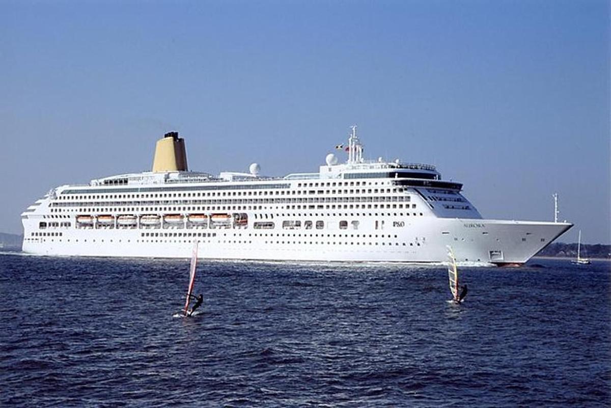 a large cruise ship sitting in the ocean