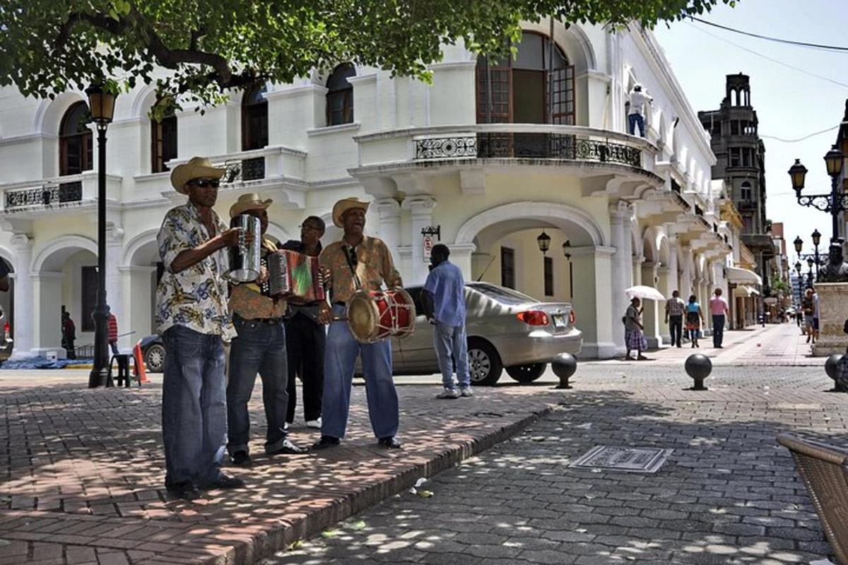 a group of men playing instruments on a street