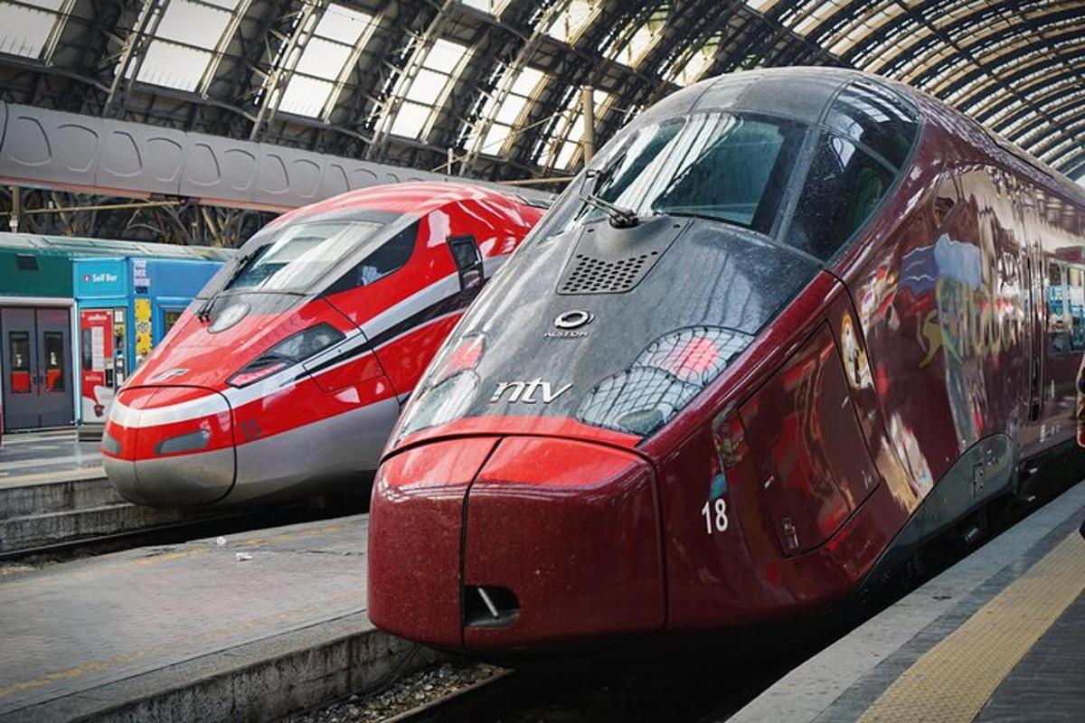 dva vlaky zaparkované vedle sebe na vlakovém nádraží