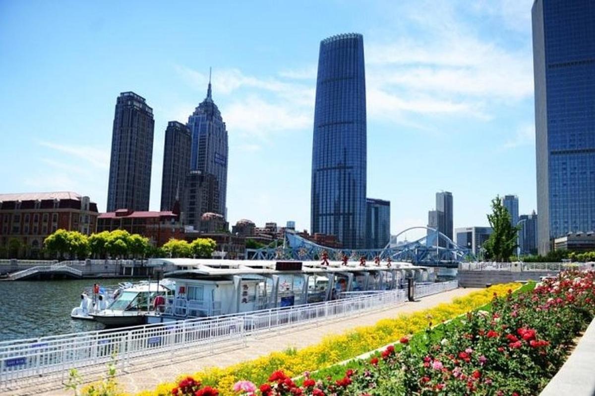 a view of a city with a river and buildings