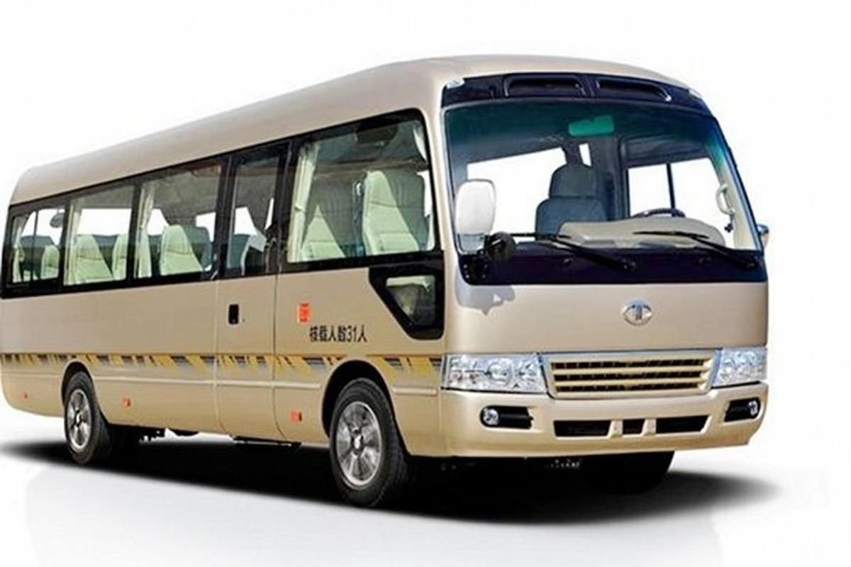 Se muestra un autobús blanco sobre un fondo blanco.