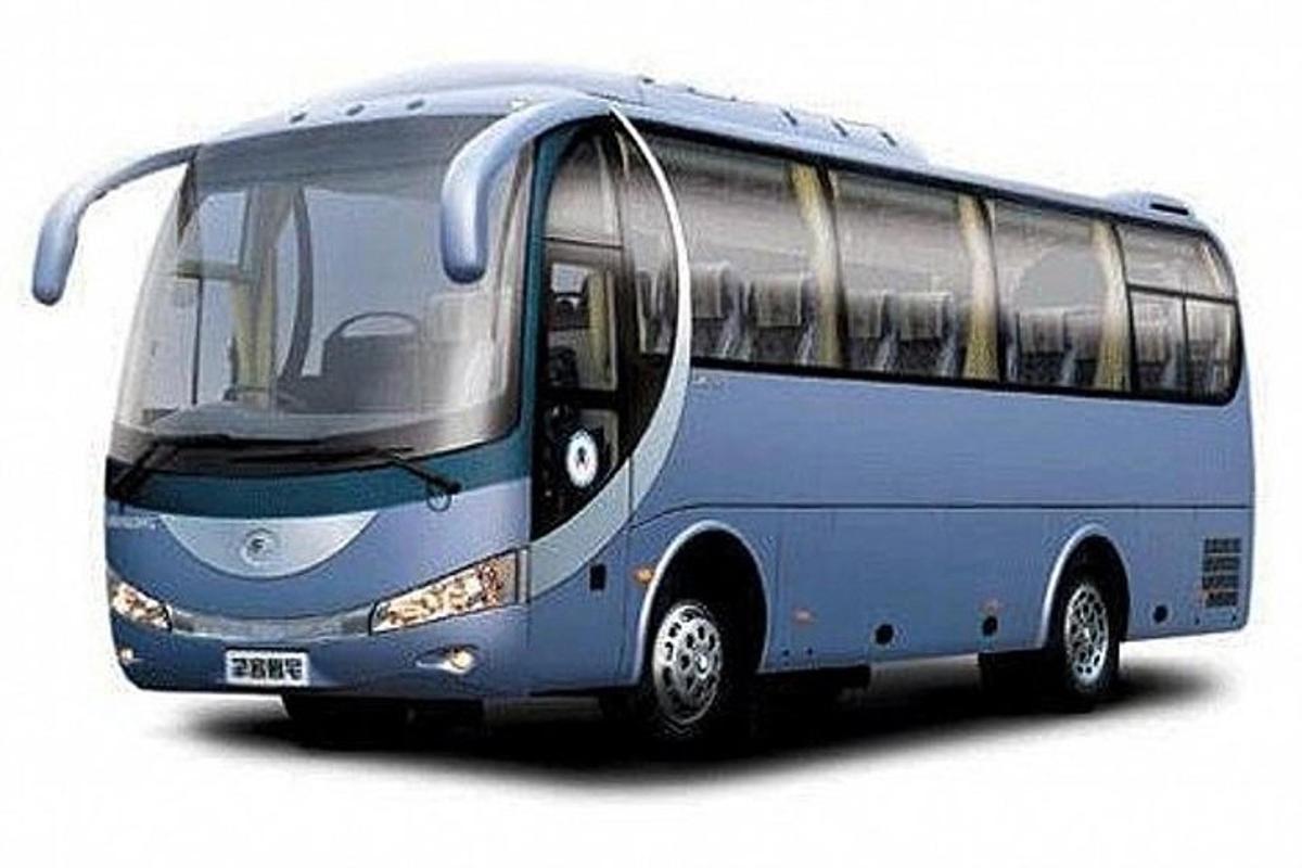 a blue bus is shown on a white background