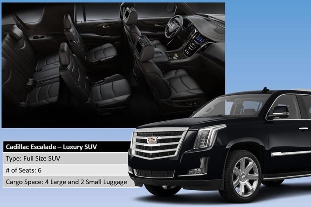 Svartur lúxusjeppa af gerðinni Cadillac Escalade í stæði