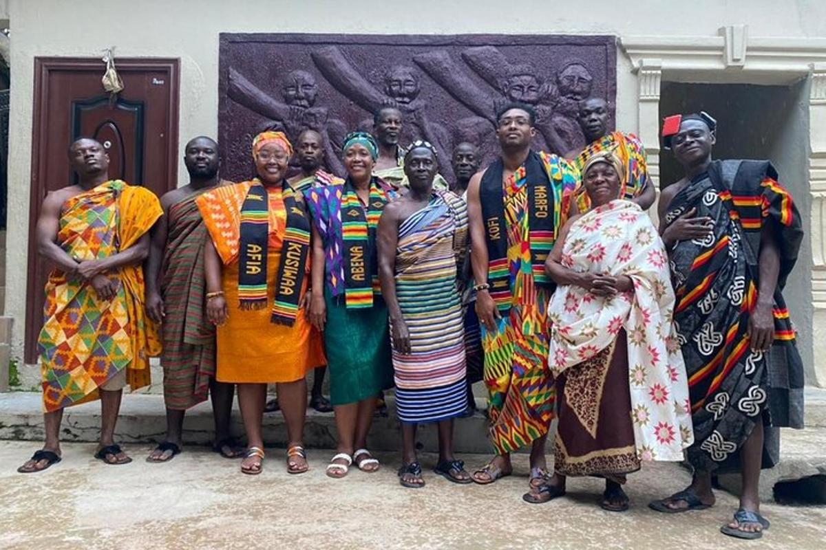 a group of people standing in front of a building