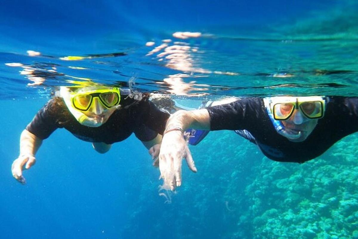 due persone che indossano gli occhialini stanno nuotando nell'acqua
