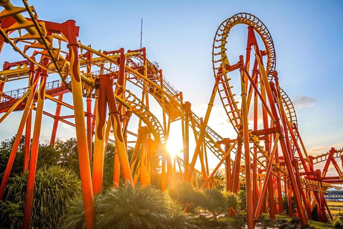 a roller coaster with the sun in the background