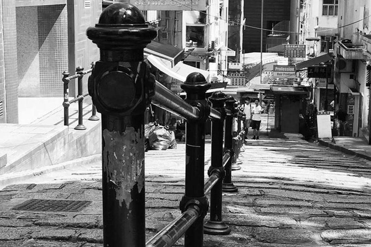 a row of parking meters on a city street