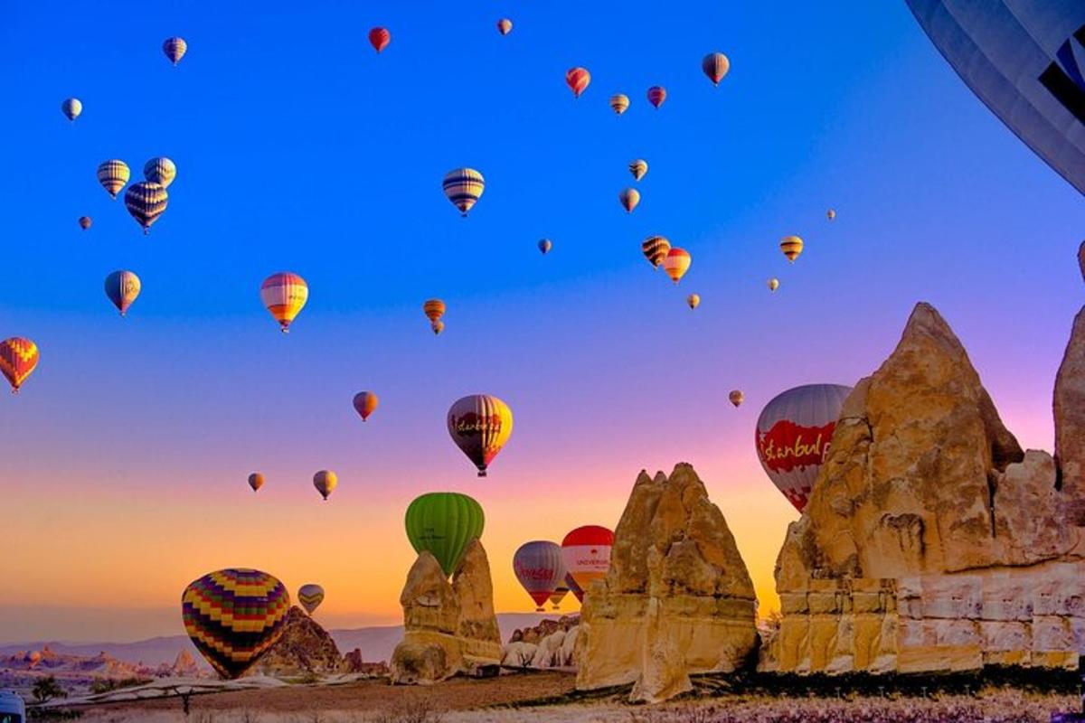 un gruppo di mongolfiere che volano nel cielo