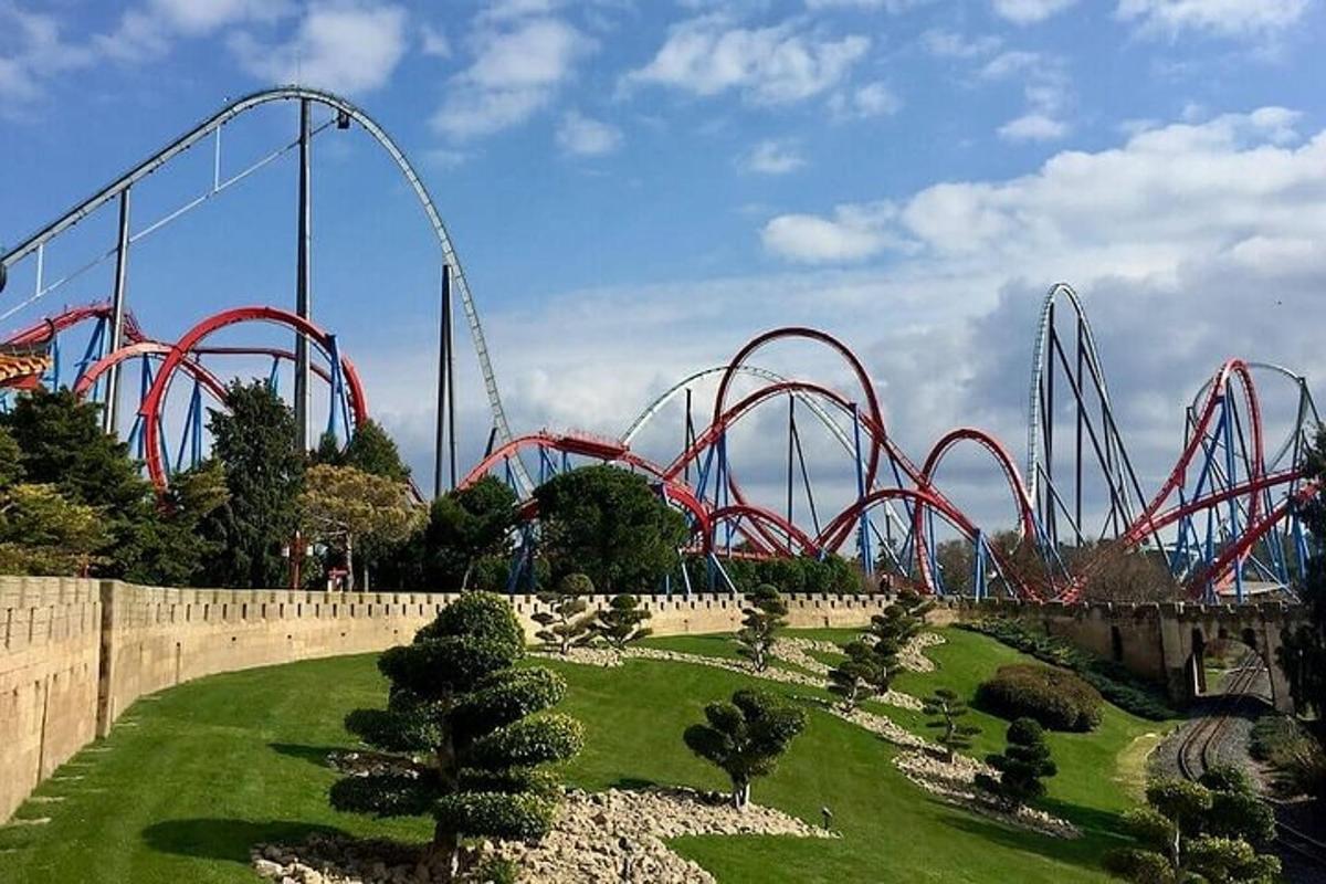 montagne russe in un parco con giardino