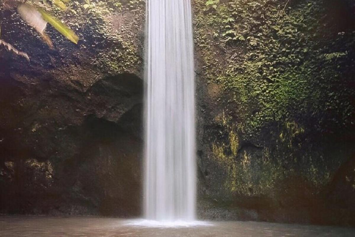 uma cachoeira em frente a um muro de pedra
