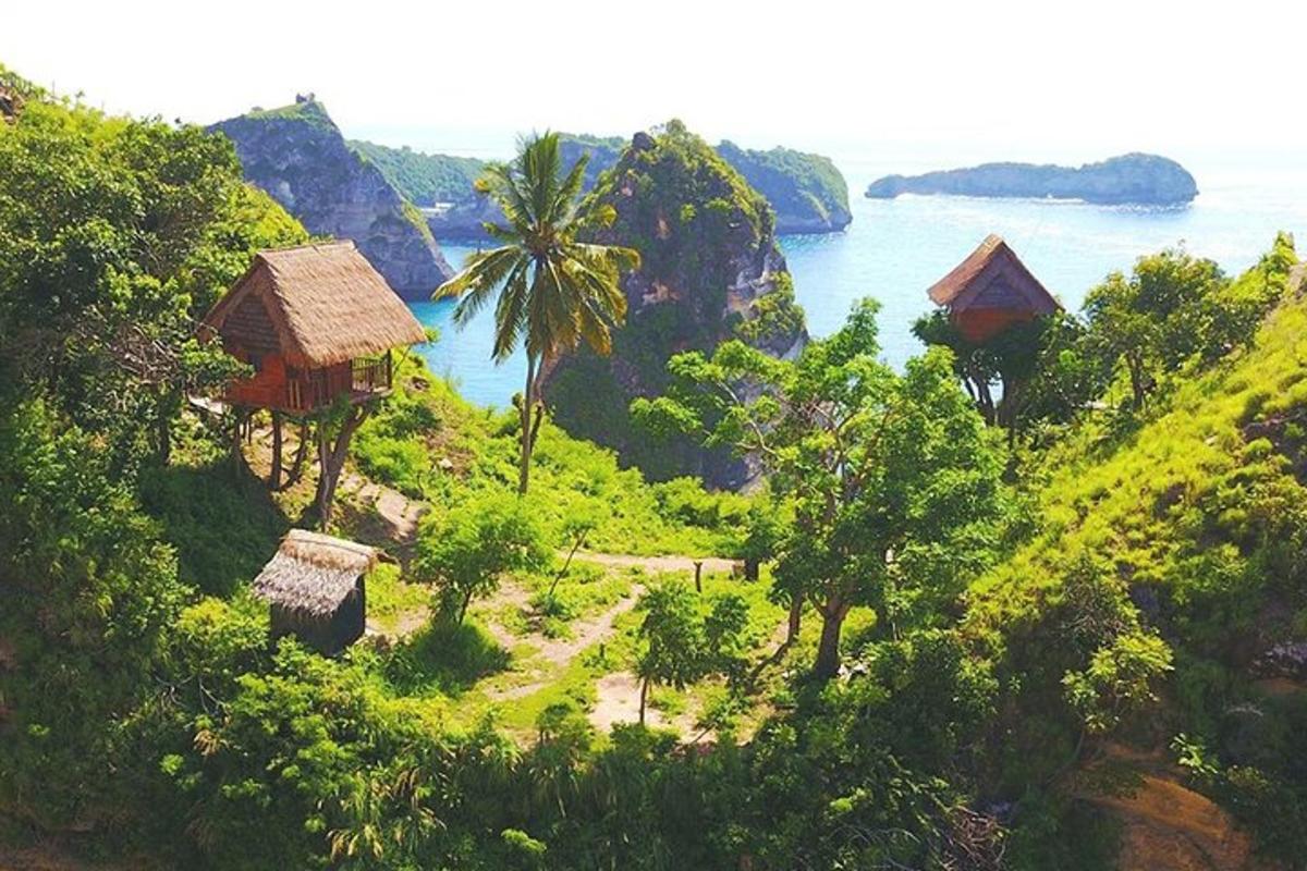 một góc nhìn về một ngọn đồi với những ngôi nhà và đại dương