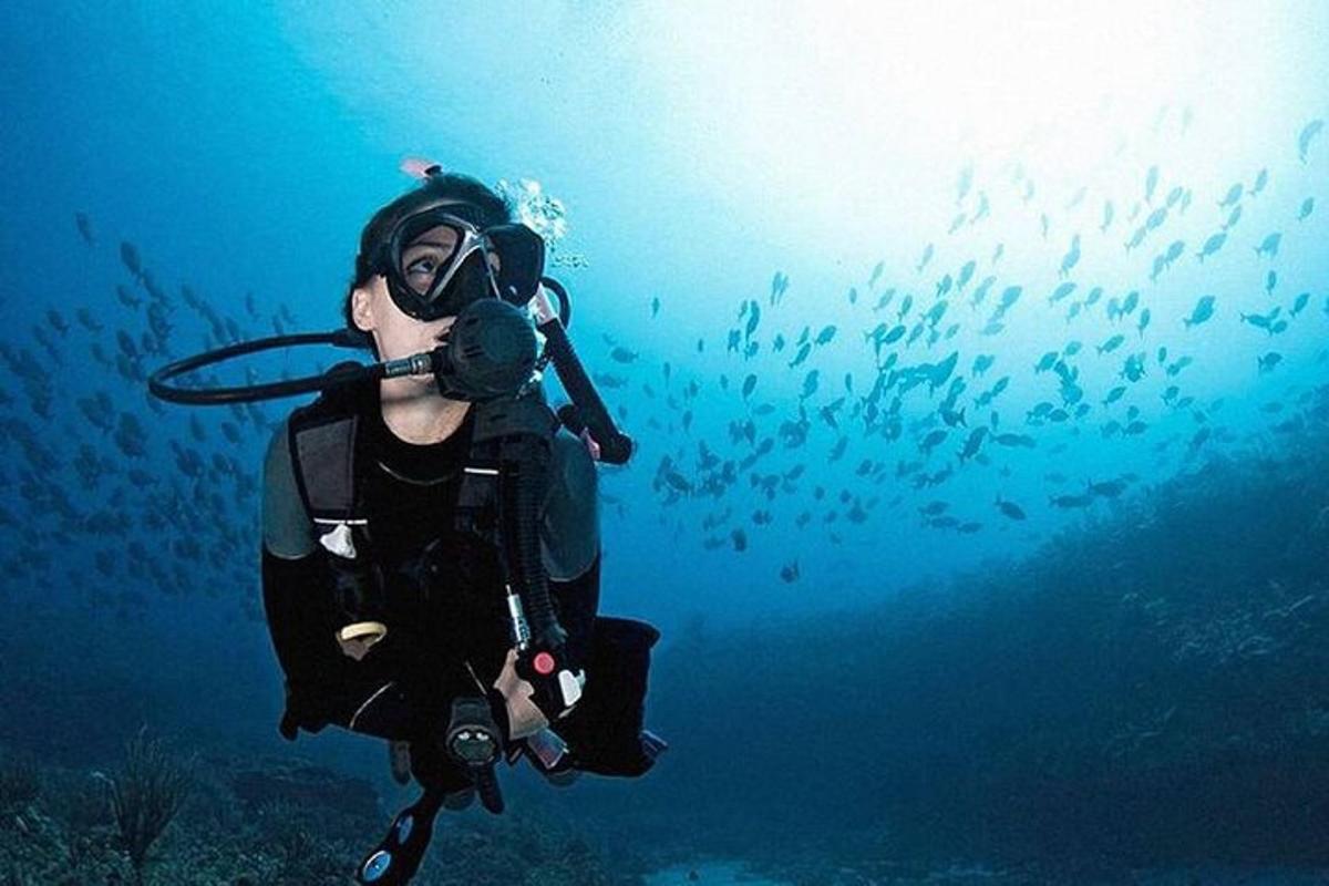 Ένας άντρας με στολή δύτη κολυμπάει στον ωκεανό