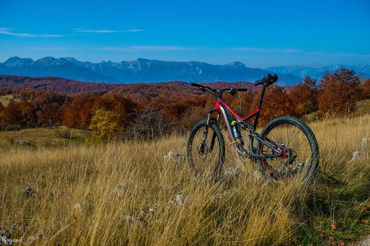 una bicicleta aparcada en un turó en un camp