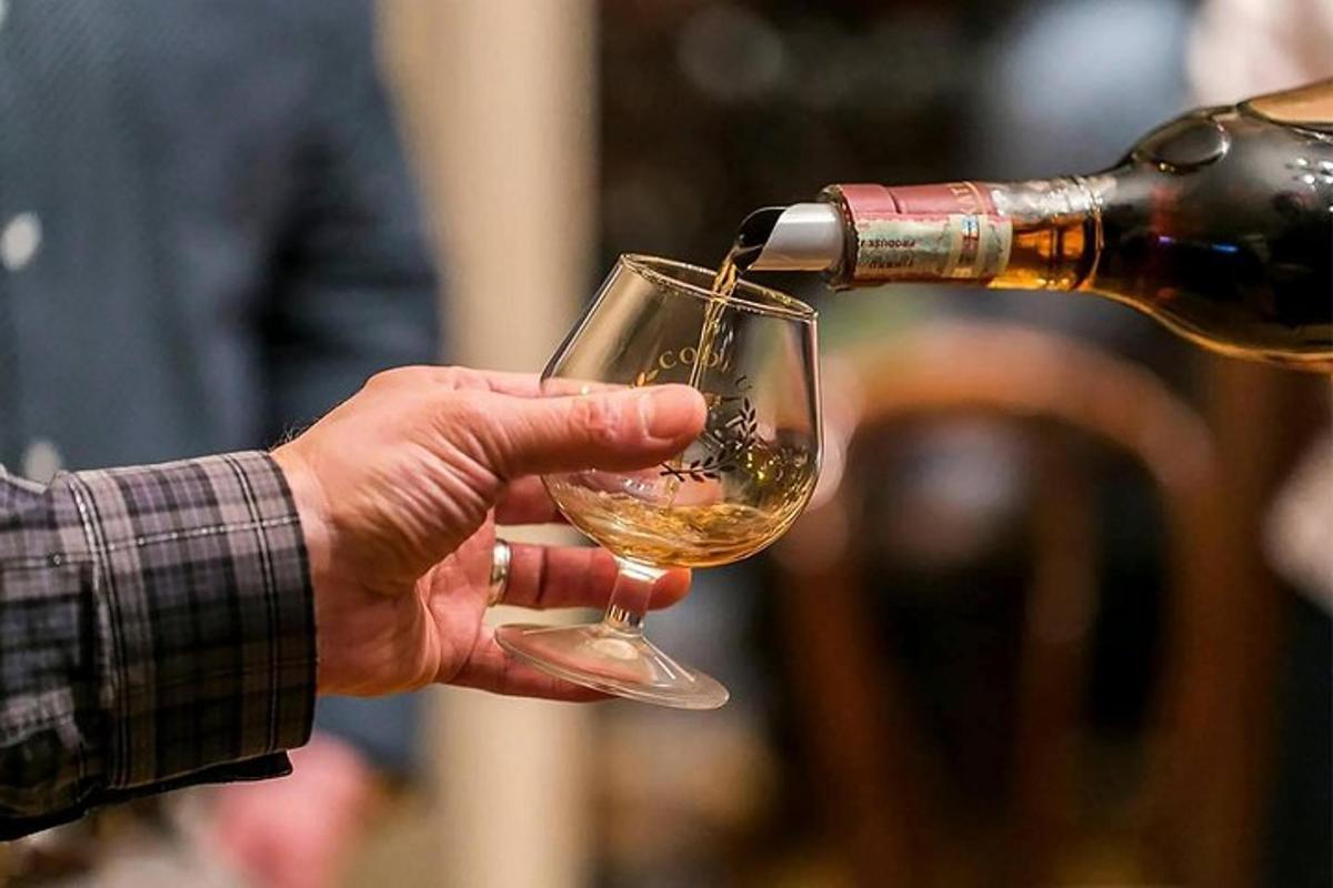 a person pouring wine into a wine glass