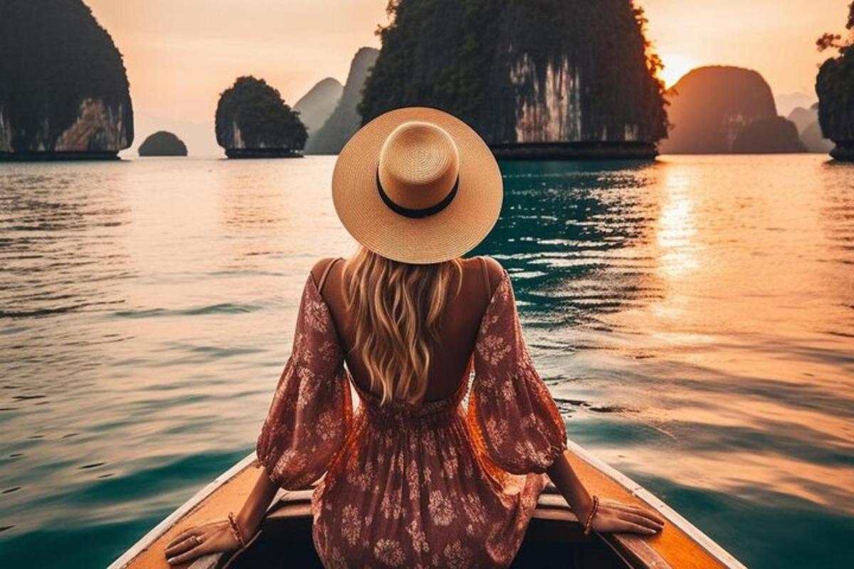 a woman in a hat on a boat in the water