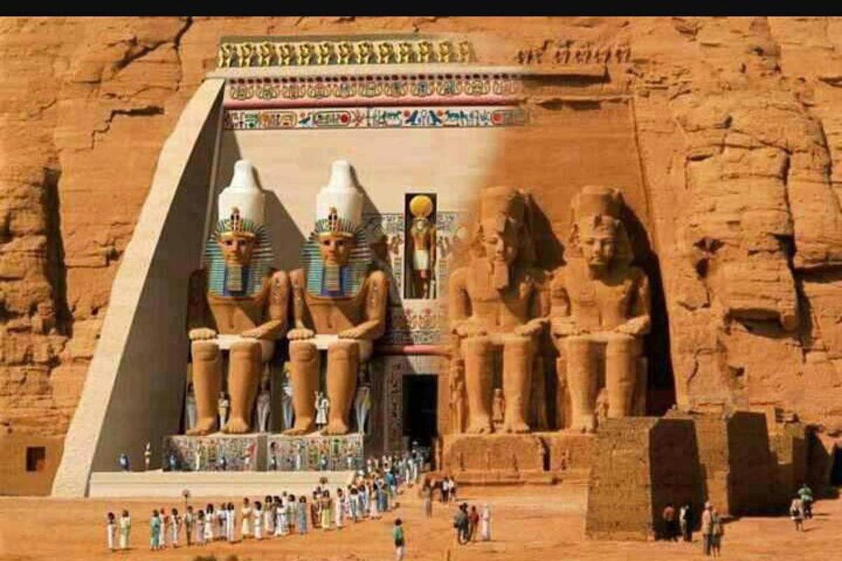 a group of people standing in front of a large building