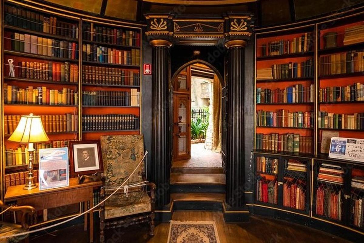 a library with lots of books on the walls
