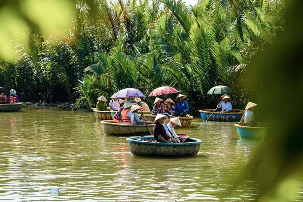 a group of people in boats on a river