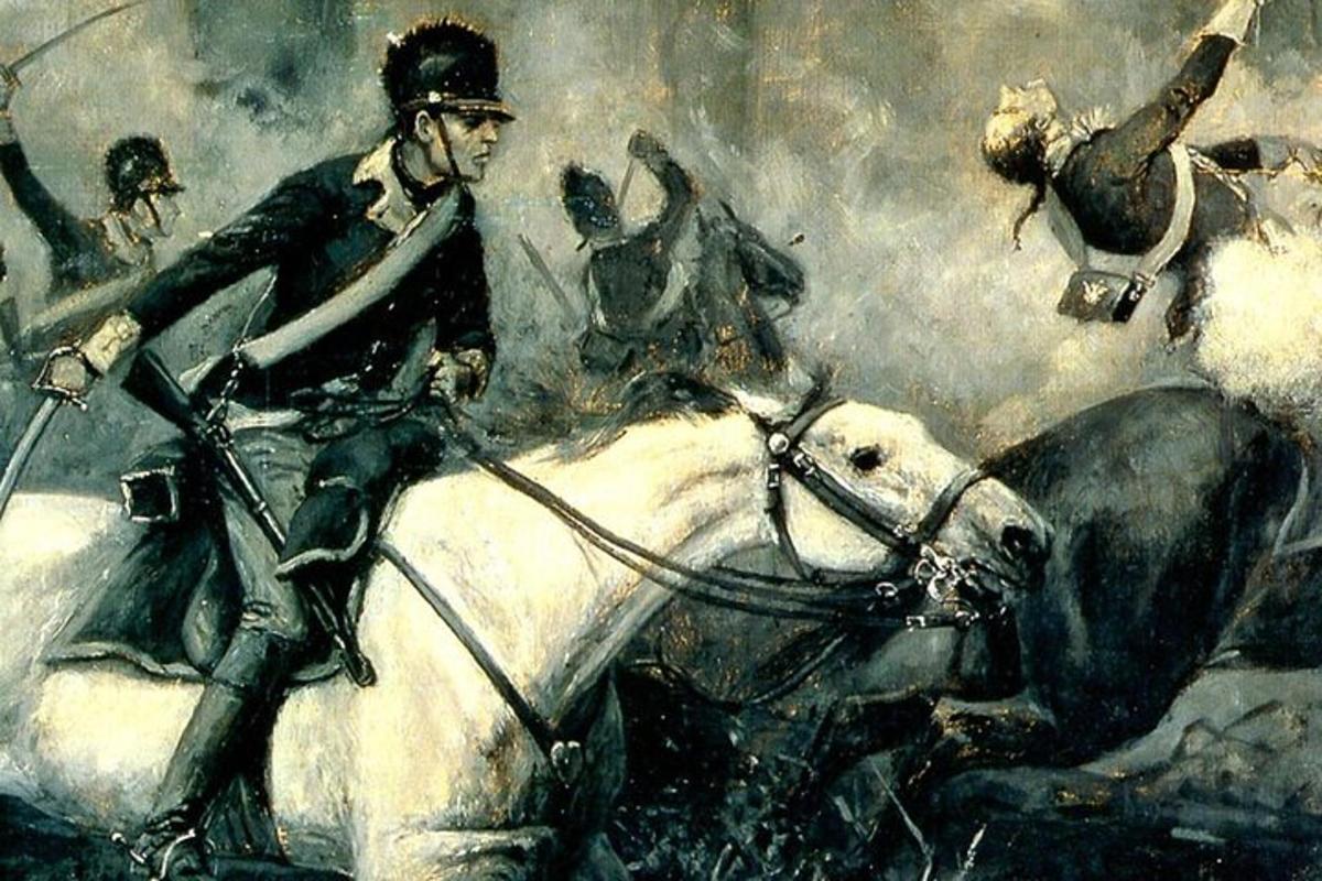 a painting of a man riding a horse