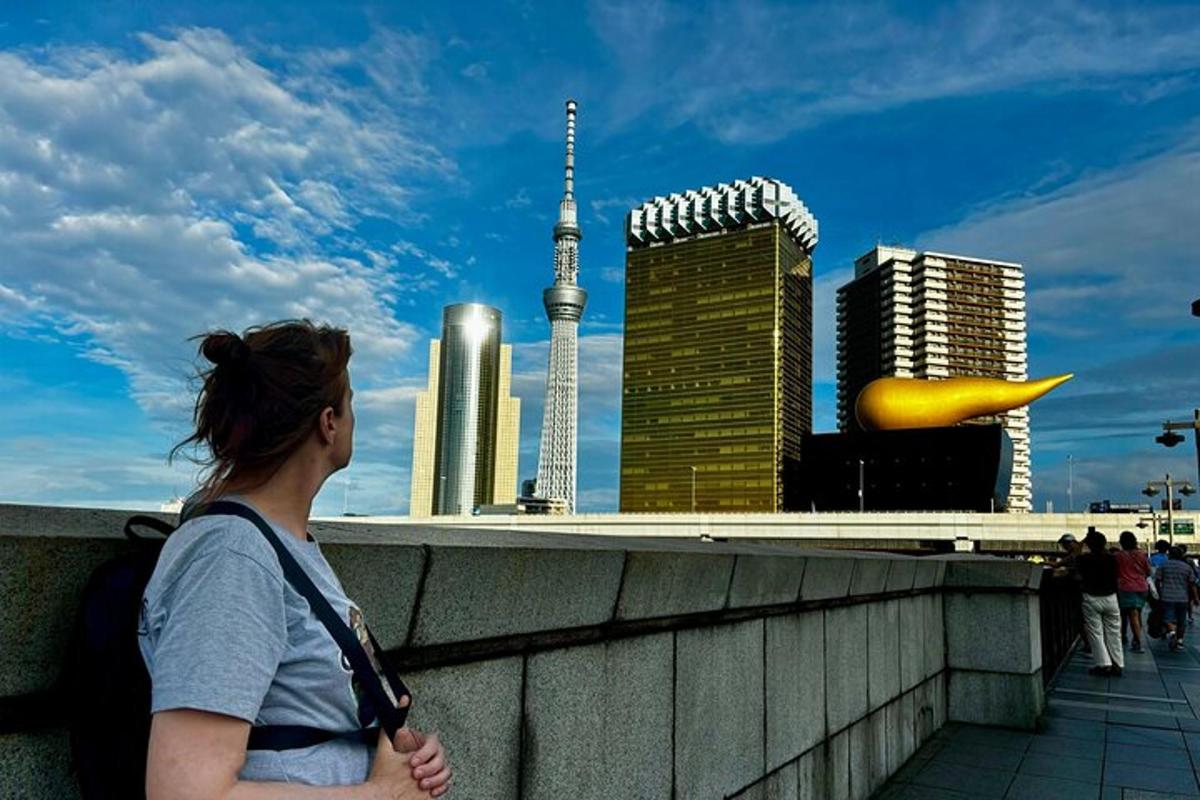 a woman standing over a wall with a view of a city