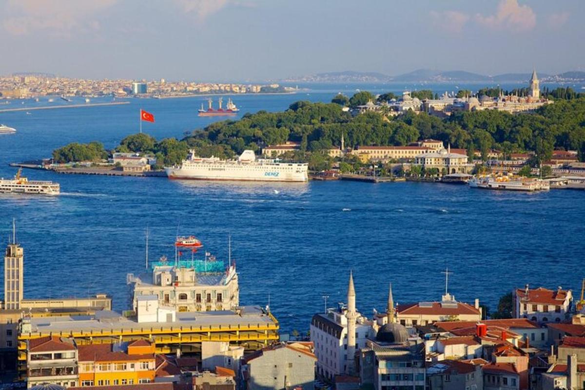 a city with a river with a cruise ship in the water