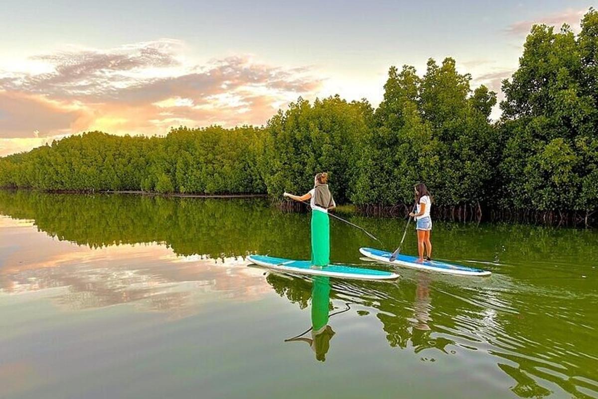 due bambini sono su tavole da paddle in acqua
