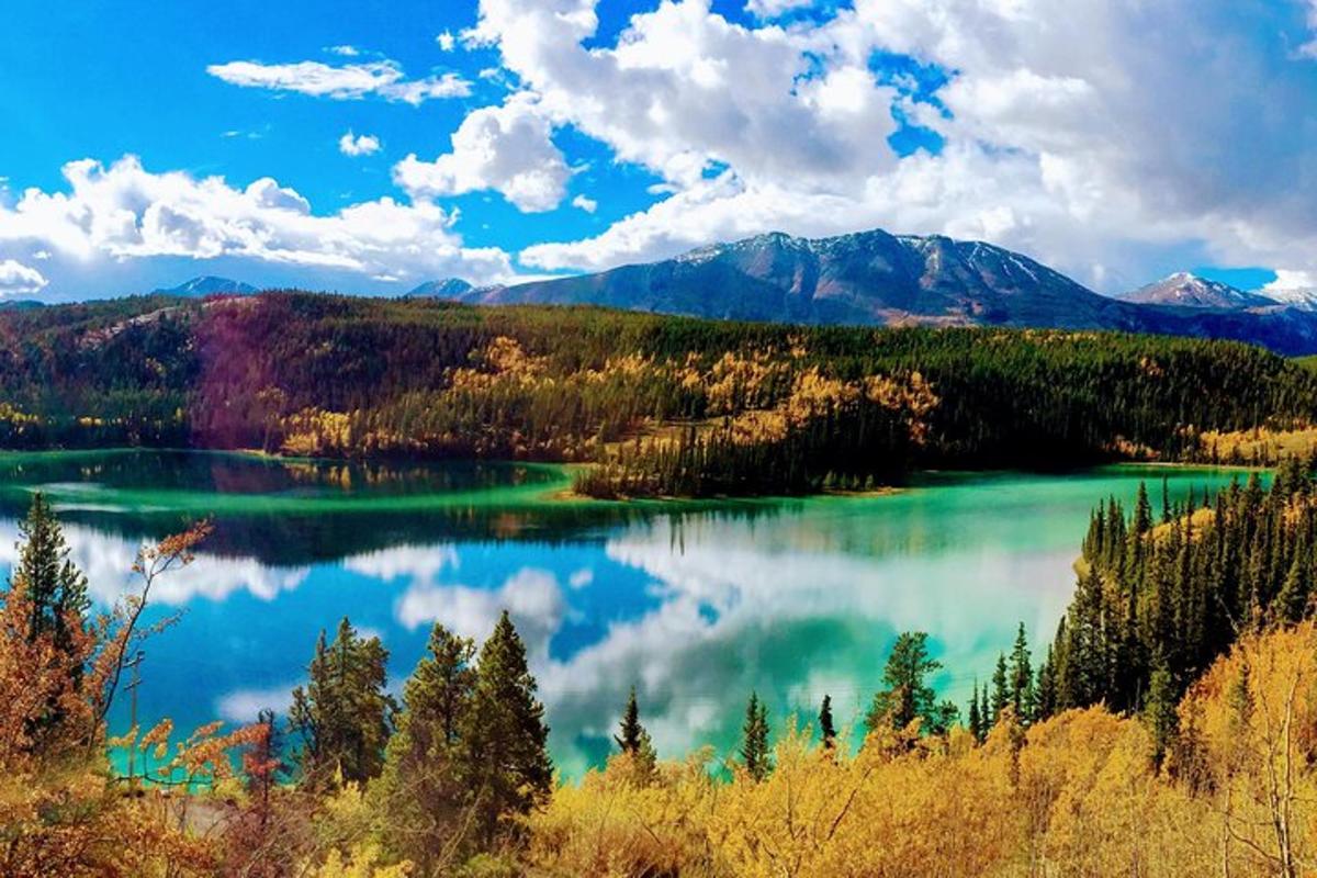 a view of a lake with trees and mountains