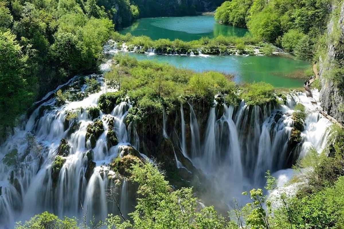 водоспад у лісі поруч з водоймою